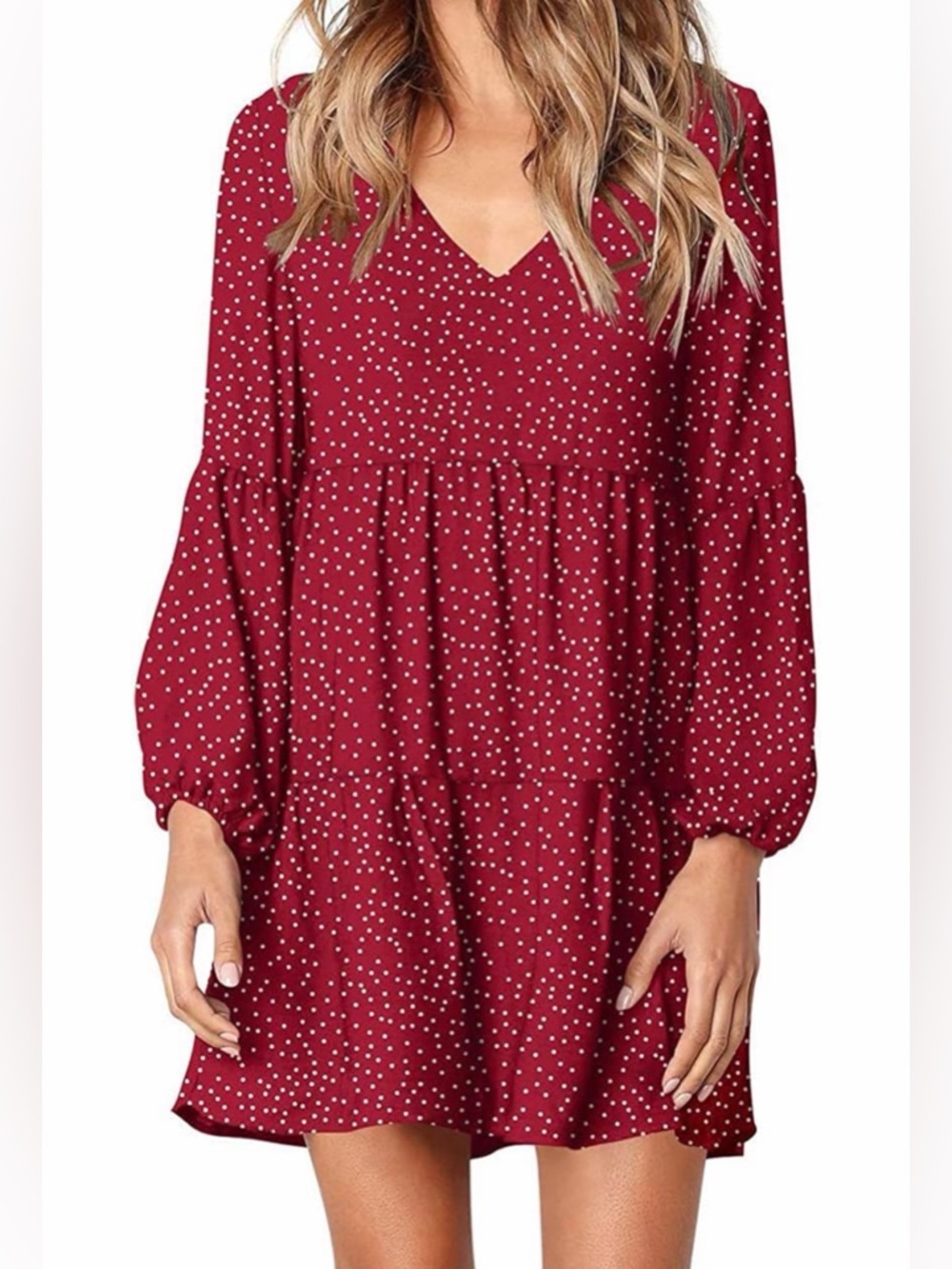 Sherosa Red, Polka Dot, V-Neck Babydoll Dress, Size Large, NEVER WORN
